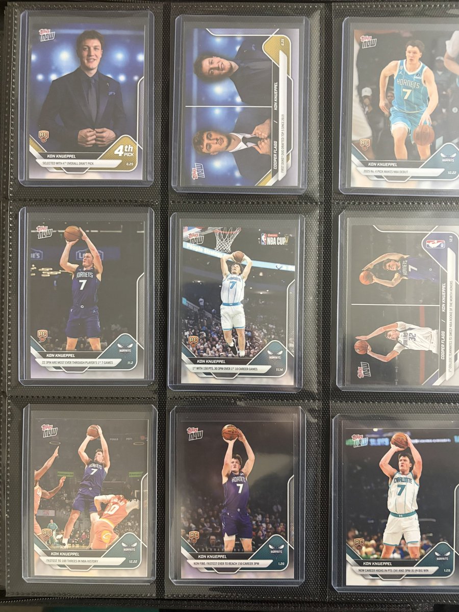 kt_cha_nba's tweet photo. 2025-26 Topps now Kon Knueppel

Rising StarsやLiving Setも含めて、NBAに入ってから今まで出たのはこれで全てだと思う。地味に序盤のカードが高騰していますね⤴︎⤴︎
枚数からどれほどの記録を塗り替えてきたかがわかりますね🔥 https://t.co/RiF0B7O3iB