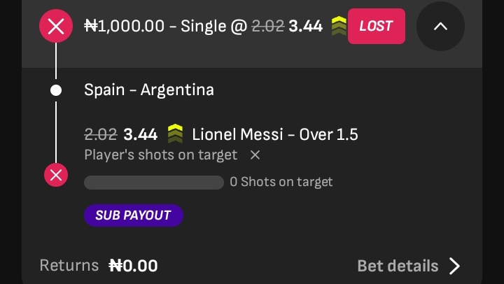 NaijaTrait's tweet photo. @PoojaMedia Messi couldn't win me just 3.4k,, just two on target 🎯🎯 pere 😢🤷🏻‍♂️
E pain me oo
My last 1k fah 😢 https://t.co/r63u0uUFWU