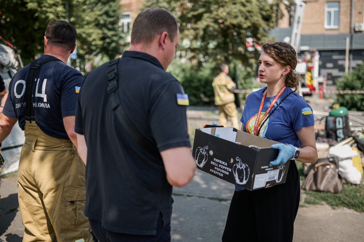 WCKitchen's tweet photo. Kyiv woke to one of the largest ballistic missile attacks since the start of the full-scale war in Ukraine. Dozens of missiles were launched toward the capital in less than an hour, causing damage across multiple districts and prompting emergency response efforts throughout the city. As first responders and rescue teams rushed to impacted sites, WCK established meal sites across Kyiv—serving hot meals, sandwiches, snacks, water, and coffee to emergency workers and people affected by the attack. #ChefsForUkraine