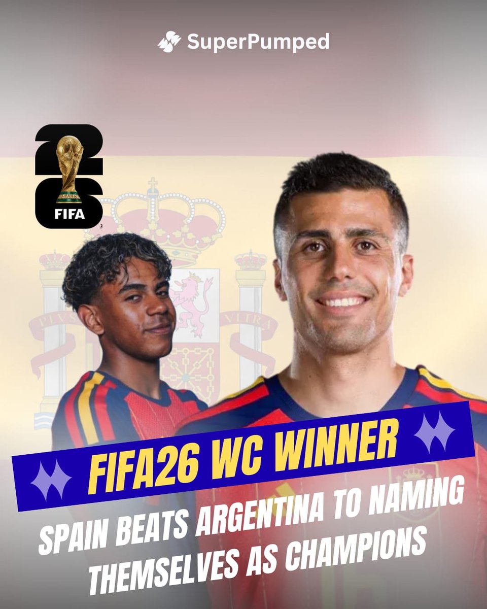 trysuperpumped's tweet photo. Spain are FIFA 26 World Cup Champions! 

A historic victory over Argentina crowns Spain as the new kings of world football. https://t.co/CVmLfYRiIB