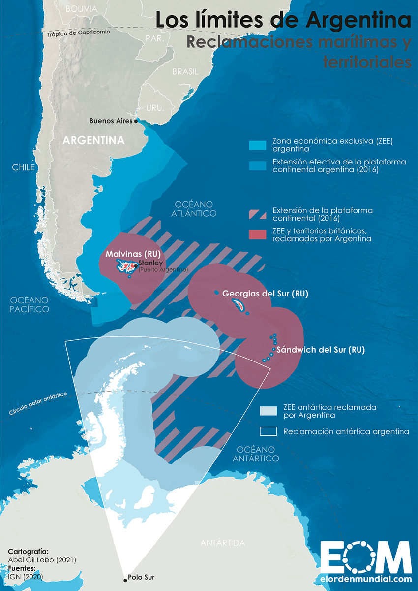 elOrdenMundial's tweet photo. Argentina es el segundo país más grande de Sudamérica.

Sin embargo, no todo el mundo le otorga la misma extensión. 

El gobierno argentino reclama como suyos distintos territorios en el Atlántico y en la Antártida 👇

🗺️Este el mapa de las reclamaciones de Argentina

https://t.co/l3cydATIYu