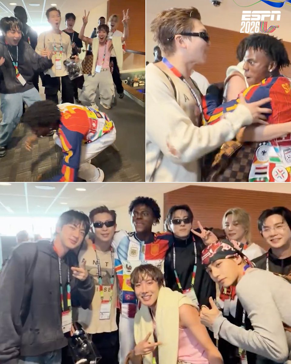 ESPNmx's tweet photo. ¡SPEED EL MÁS FELIZ DE CONOCER A BTS! 🤩

El Influencer no pudo ocultar su felicidad al conocer a BTS durante la final del Mundial. 

Hasta hizo un backflip. 😎 https://t.co/ZDQsxDP8z0