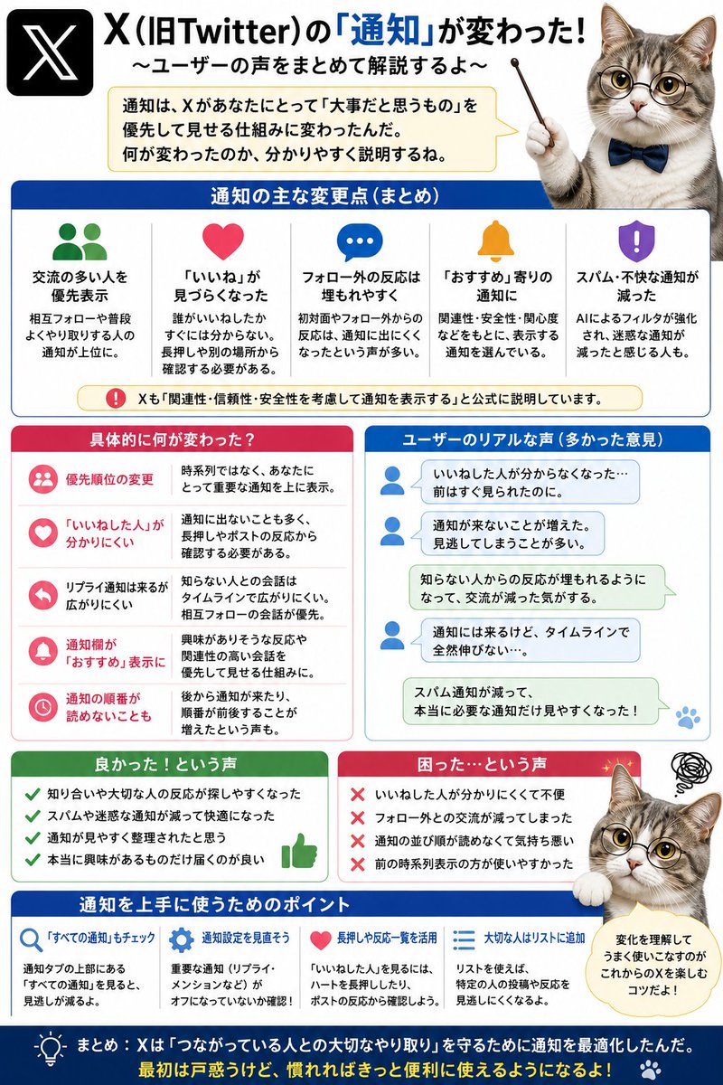 ねこちんページ X(旧Twitter)の大規模な仕様変更について、#いつもの2人🐈️の賢猫に