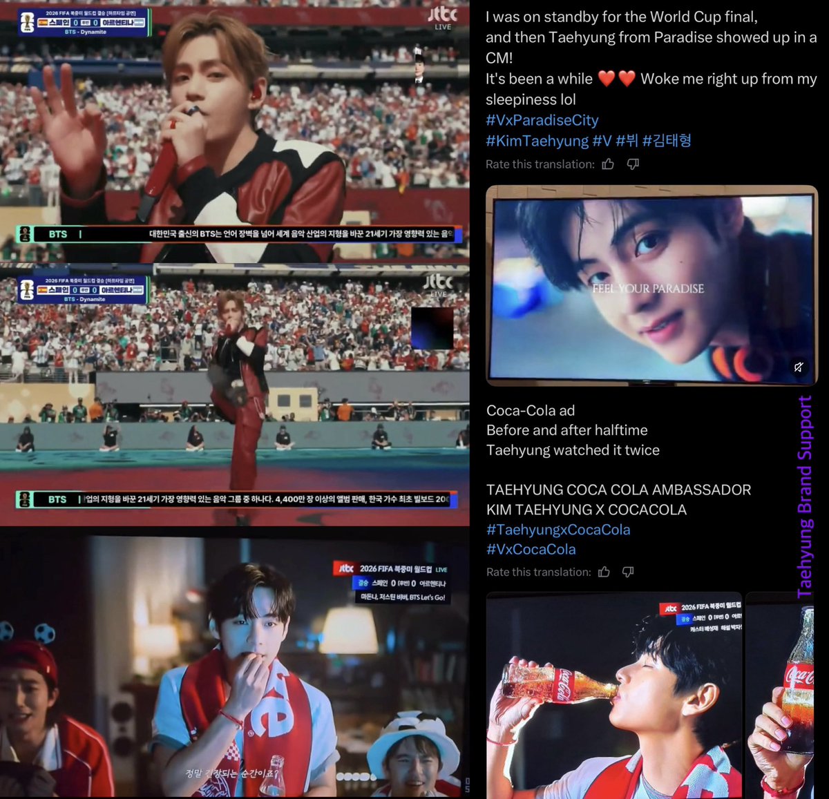 btskthv1230's tweet photo. Fun Fact - KIM TAEHYUNG was not only showcased to the world during the FIFA World Cup for his amazing half time performance, but his Coca-Cola ad and even his Paradise City ad (in Japan) was played too! 

He is so iconic for this!!! 🔥 https://t.co/wKmTFFh3Gu