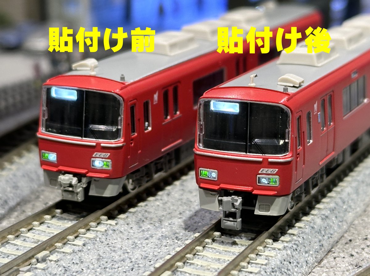 cp_nagoyaoosu's tweet photo. 当店にて販売中の世田谷総合車輌センターLEDライト集を、名鉄3500系に貼ってみました！LED更新後の特徴である小さく粒々なヘッドライトがとてもリアルに再現できますのでオススメです！位置の調整にはライトカバーを上から当てながら調整すると上手く貼ることができます！
#世田谷車輌センター #名鉄 https://t.co/dptvDBiFpn