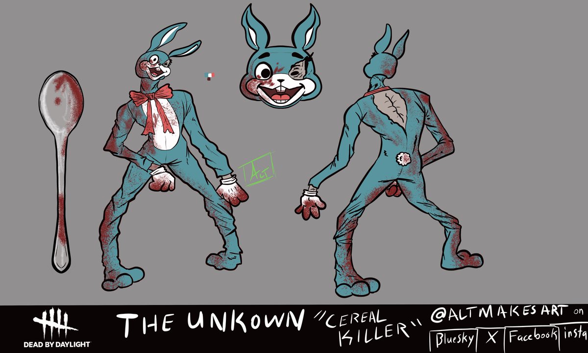 ALTmakesart's tweet photo. My submission for the #DeadByDaylight cosmetic contest “Some say, it will mimic whatever leads to capturing its prey, even the mascot of their favorite breakfast cereal” or This twisted image of a beloved cereal mascot has a KILLER appetite”#dbd #theunknown https://t.co/C4D9HGOPlH