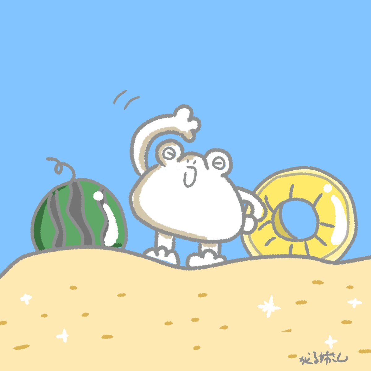 411229ayaka's tweet photo. 海だー！まずは準備体操だ！！
#海の日　#イラスト　#ゆるいイラスト　#甘えーる https://t.co/RbtgmbPwpm