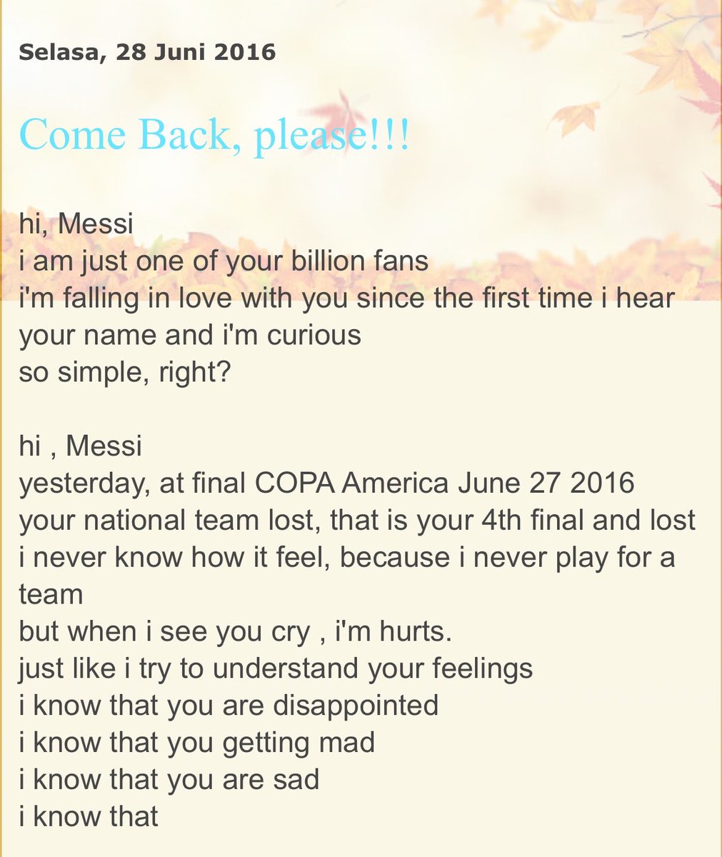 thrsprds's tweet photo. 2016

Pernah nulis begini buat MESSI pas dia bilang mau pensiun

Gue masih inget sampe sekarang sedihnya gimana.

Abis itu beneran balik, trus ngalamin naik turun di Timnas.

Lalu 2021 baru impian-impian itu terpenuhi satu-satu sampai jadi Juara Dunia 2022

Terima kasih, MESSI https://t.co/ef2I2Dh4gu
