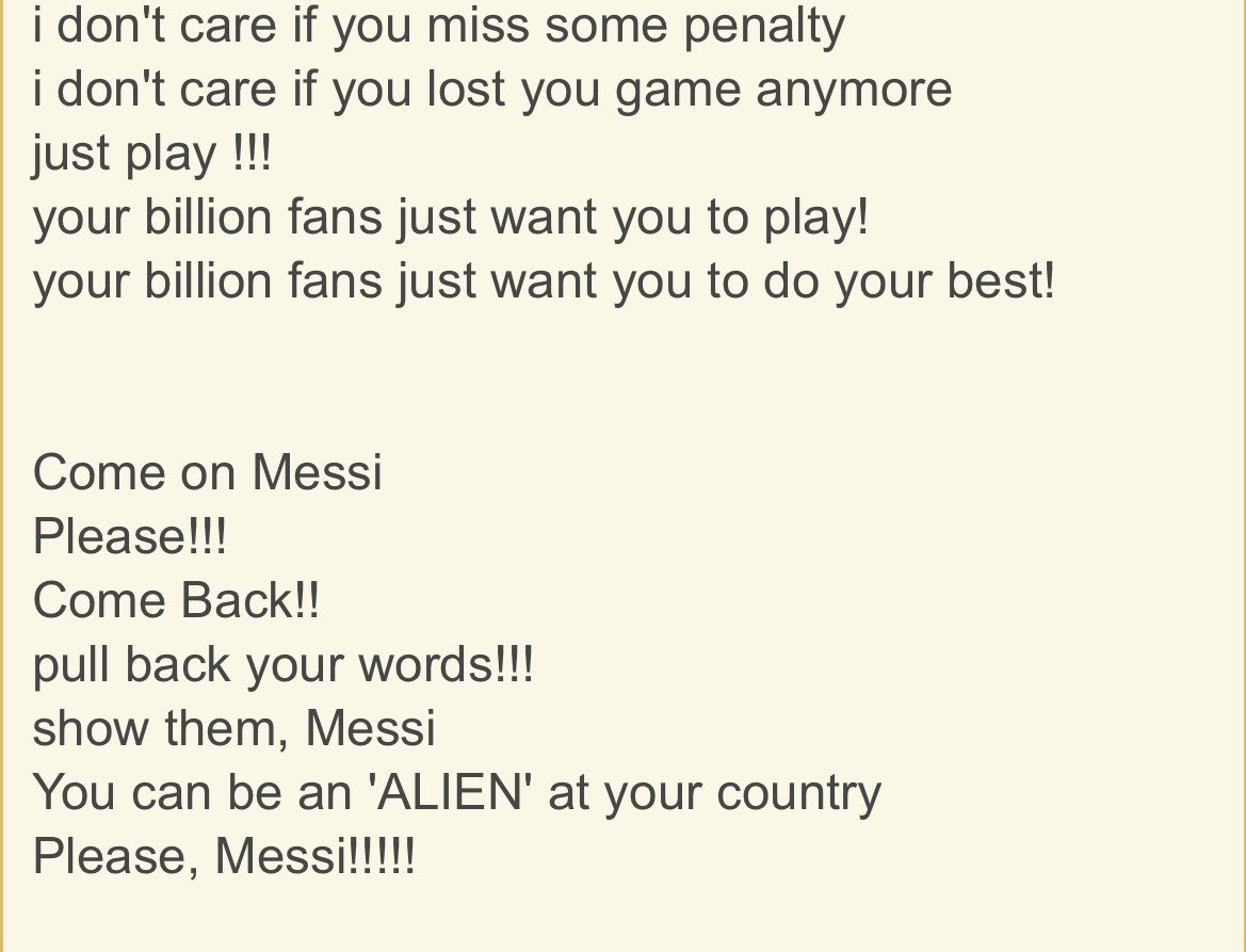 thrsprds's tweet photo. 2016

Pernah nulis begini buat MESSI pas dia bilang mau pensiun

Gue masih inget sampe sekarang sedihnya gimana.

Abis itu beneran balik, trus ngalamin naik turun di Timnas.

Lalu 2021 baru impian-impian itu terpenuhi satu-satu sampai jadi Juara Dunia 2022

Terima kasih, MESSI https://t.co/ef2I2Dh4gu