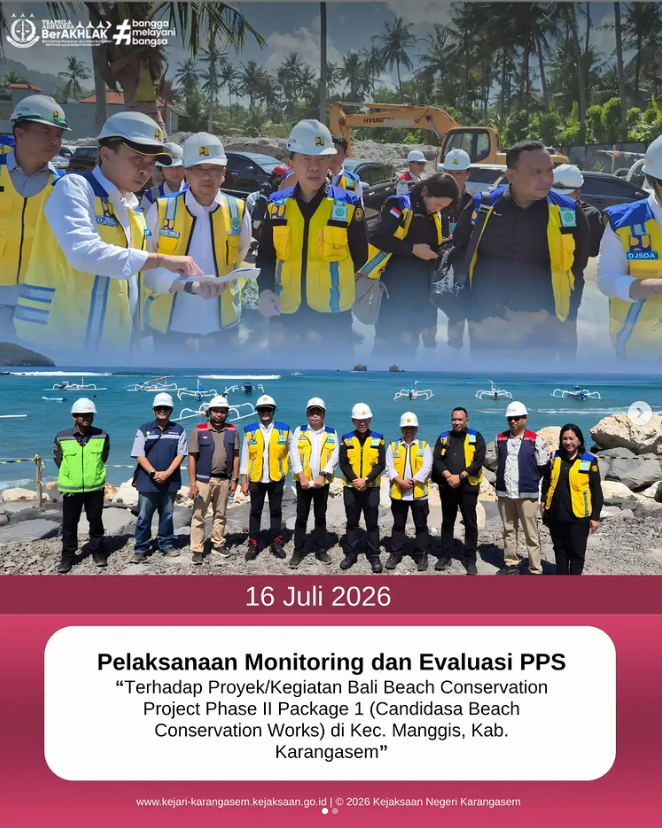 knkarangasem's tweet photo. Kamis, 16 Juli 2026 Telah dilaksanakan kegiatan Monitoring dan Evaluasi dalam rangka Pengamanan Pembangunan Strategis (PPS) terhadap Proyek Bali Beach Conservation Project Phase II Package 1 (Candidasa Beach Conservation Works) di Kabupaten Karangasem, Bali. https://t.co/jZbZs8FSsL