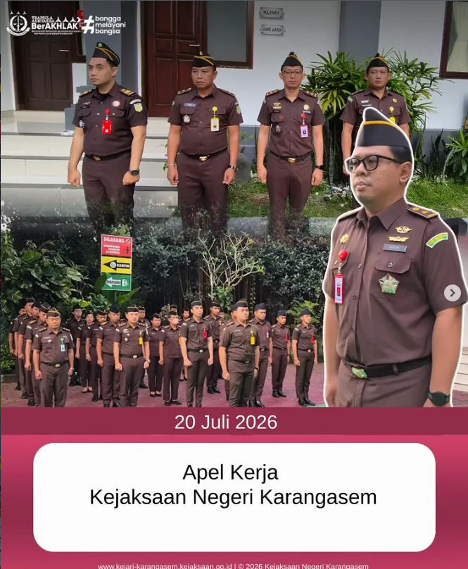 knkarangasem's tweet photo. Kejaksaan Negeri Karangasem melaksanakan apel kerja rutin yang bertempat di lapangan Kantor Kejaksaan Negeri Karangasem. Kegiatan tersebut dipimpin oleh Kepala Seksi Tindak Pidana Umum, Johan Satya Adhyaksa, S.H., M.H., dan diikuti oleh seluruh pegawai Kejaksaan Negeri Karangasem https://t.co/Bkmmb4AmhE