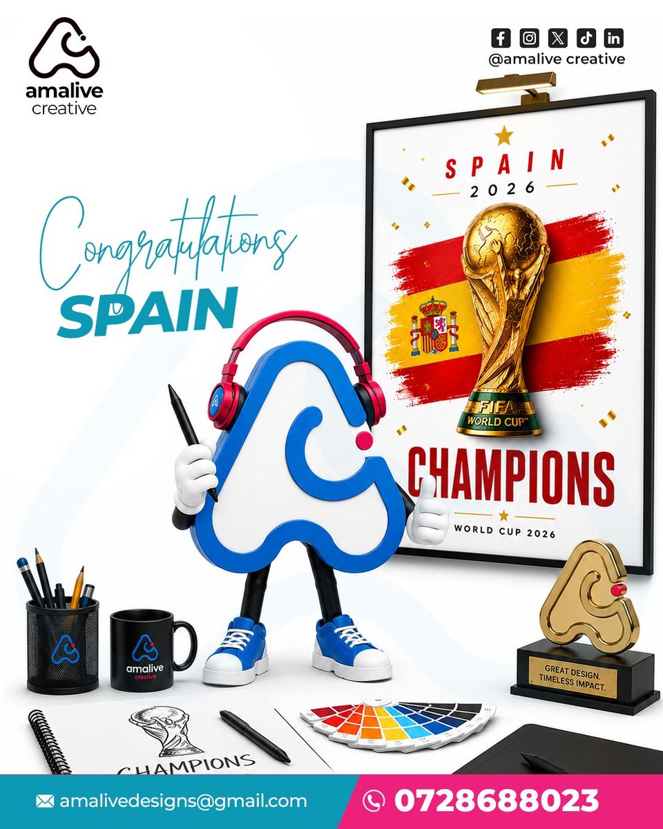 AmaliveDesigns's tweet photo. Congratulations Spain #Spain #worldcupfinal #amlivedesigns #amalivecreative https://t.co/wrs21NQVcK