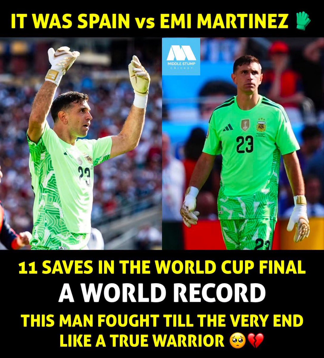 HardView1's tweet photo. Emiliano Martínez gave Argentina hope until the very last whistle. Facing relentless pressure from Spain, he produced an incredible 11 saves in the FIFA World Cup Final, setting a new world record and delivering one of the greatest goalkeeping performances ever seen on football’s https://t.co/dDXkcVmnrz