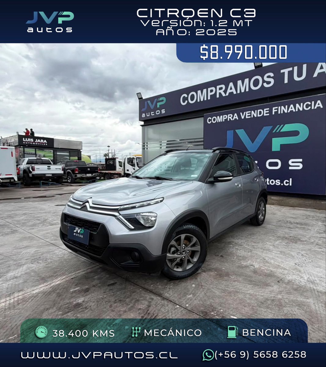 JvpAutos's tweet photo. ✅CITROEN C3 
✅Versión: 1.2 MT 
✅Año: 2025
✅Kilometraje: 38.400
✅Mecánico
✅Bencina 
✅Color: Plateado
✅Mandos al Volante 
✅Aire Acondicionado 

✅Valor: $8.990.000.- https://t.co/ddBB9Ub0lj