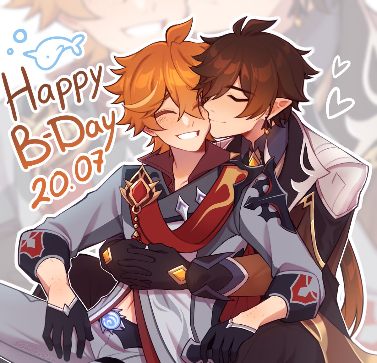 gingerpaw3000's tweet photo. Let's wish Happy B-day to the charming young man who brought me together with you! <3 

#GenshinImpact #Zhongchi #Tartaglia #Childe #Zhongli https://t.co/3yb2JAvbu8