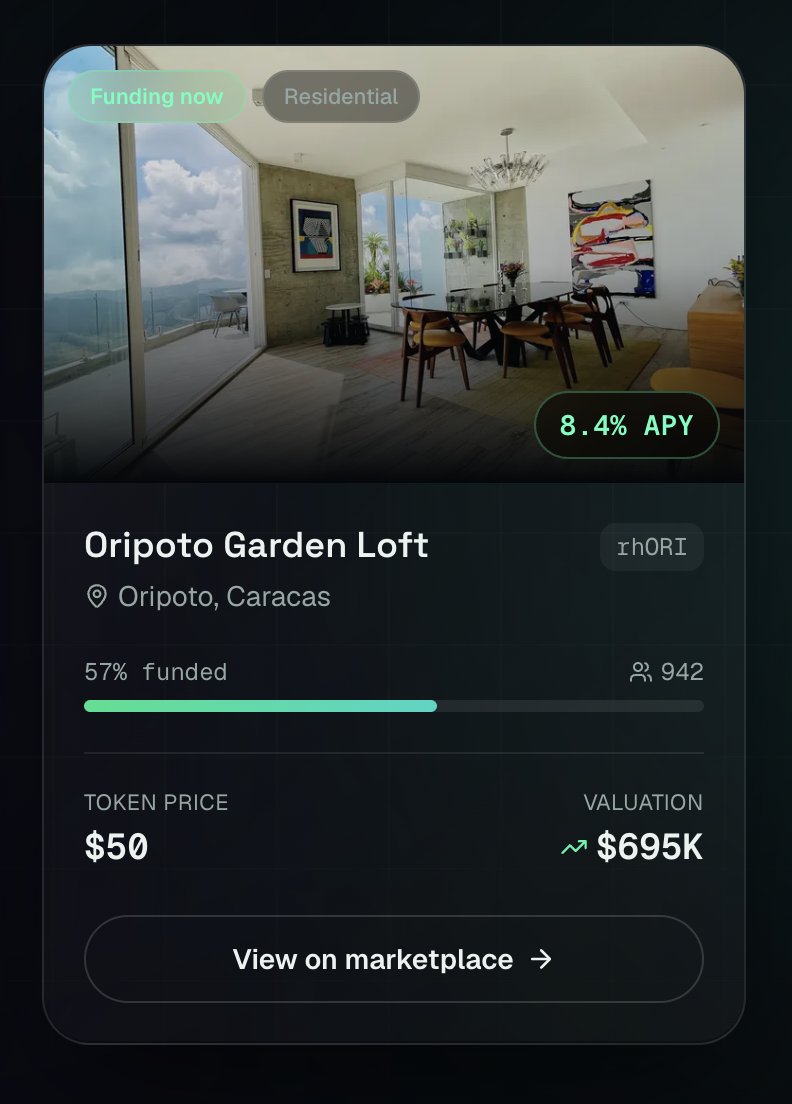 DuenoCapital's tweet photo. Oripoto offers a different side of Caracas.

Set above the city with open views, cooler hillside surroundings and a more private residential feel, the area is known for combining access to the capital with a quieter lifestyle.

The Oripoto Garden Loft brings that positioning into a modern residential asset with strong visual appeal and a target APY of 8.4%.

Property valuation: $695,000
Token entry: $50
Funding progress: 57%
Current participants: 942

A residential opportunity shaped by location, elevation and lifestyle demand.

Target APY is not guaranteed and is subject to property performance, fees and eligibility requirements.