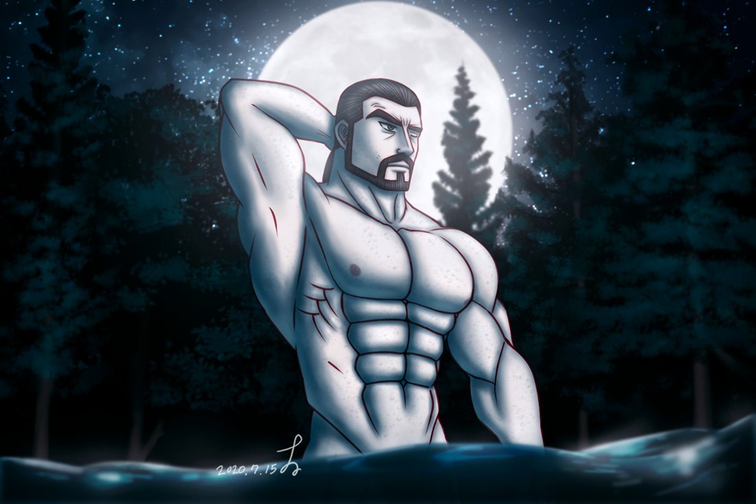 kingjy11s's tweet photo. [Old Work] Moonlight Bath

#bara #nsfw https://t.co/yuJlTvpyaU