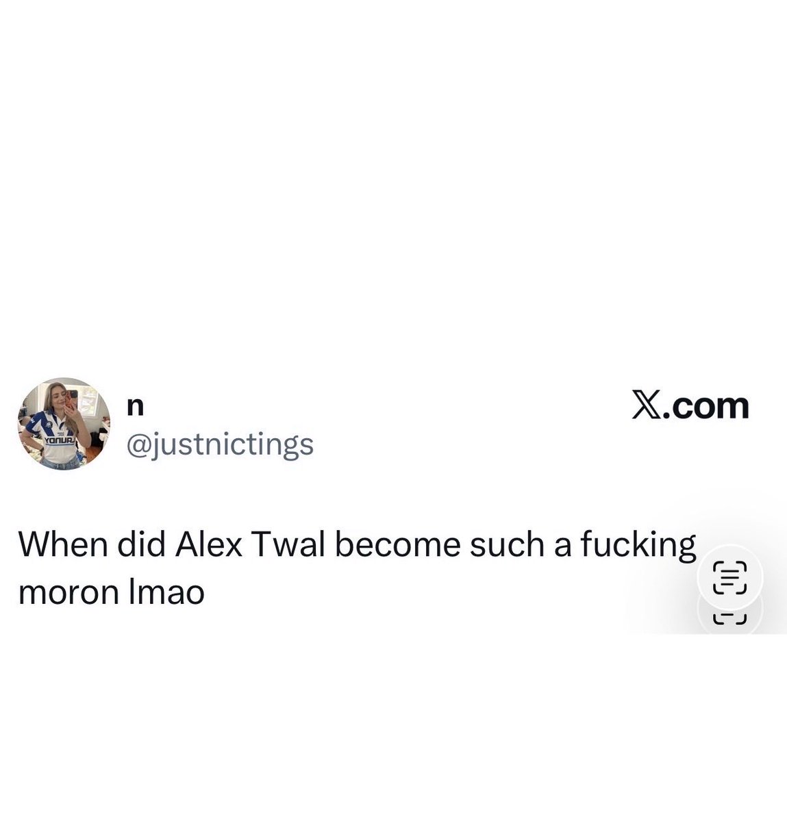The_8thWonder_'s tweet photo. This absolute train wreck of a human being is so obsessed with the Tigers that we are constantly in her head, rent free. She has resorted to having a go at one of the @NRL’s good guys - usually the calmest bloke on the field. Obsession is unhealthy. She needs to seek help. #NRL https://t.co/0h1AjWQNaA