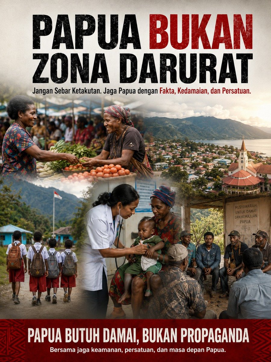 KumparanP53503's tweet photo. Papua bukan zona darurat. Jangan biarkan narasi provokatif menciptakan ketakutan dan memecah persatuan. Mari jaga Papua dengan fakta, dialog, kedamaian, dan suara masyarakat yang bertanggung jawab.

#PapuaDamai
#TolakKNPB
#JagaPapuaDenganFakta
#TolakProvokasi
#SuaraPapua https://t.co/PcrLVQs9S6
