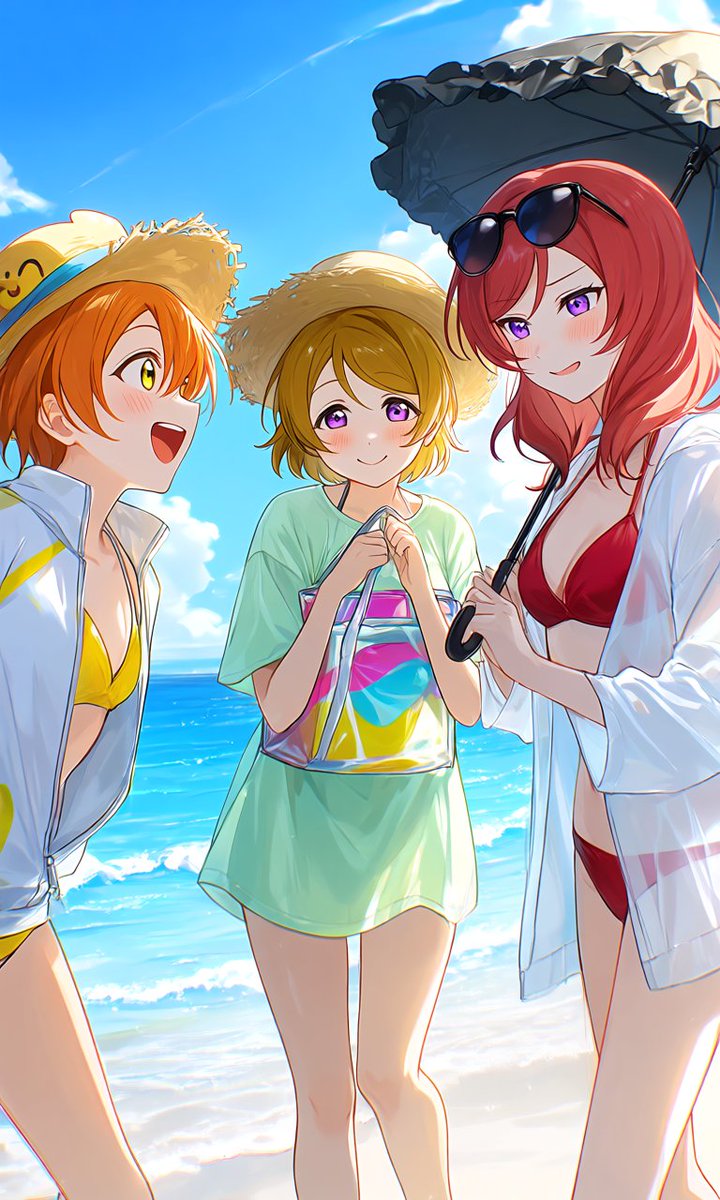 88VgNaokiR's tweet photo. おはようございます
今日は海の日でお休みなので、μ'sメンバーも夏休み到来ってことで、海に遊びに来たよ。
七夕同様全員分作ったので是非見てください。
まずは1年生組👍
#AIイラスト
#海の日
#ラブライブ https://t.co/eJxWC0Mfpa