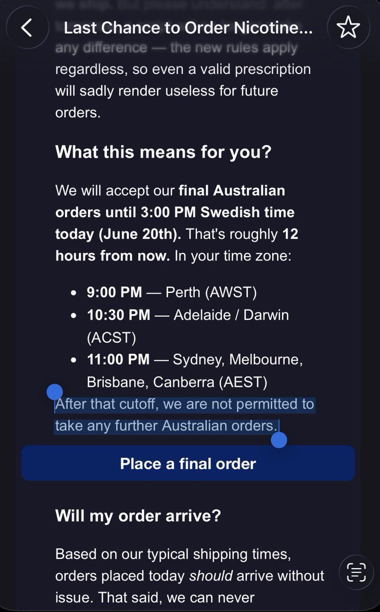 ideacasino's tweet photo. Zyns [nicotine pouches] are now blacklisted from entering Australia, even with a valid legal prescription from an adult citizen. 

For most of my adult life I’ve maintained a fairly moderate & communitarian political worldview, but this may very well be the final weight on the scale that tips me into becoming a radical, anti-government libertarian.