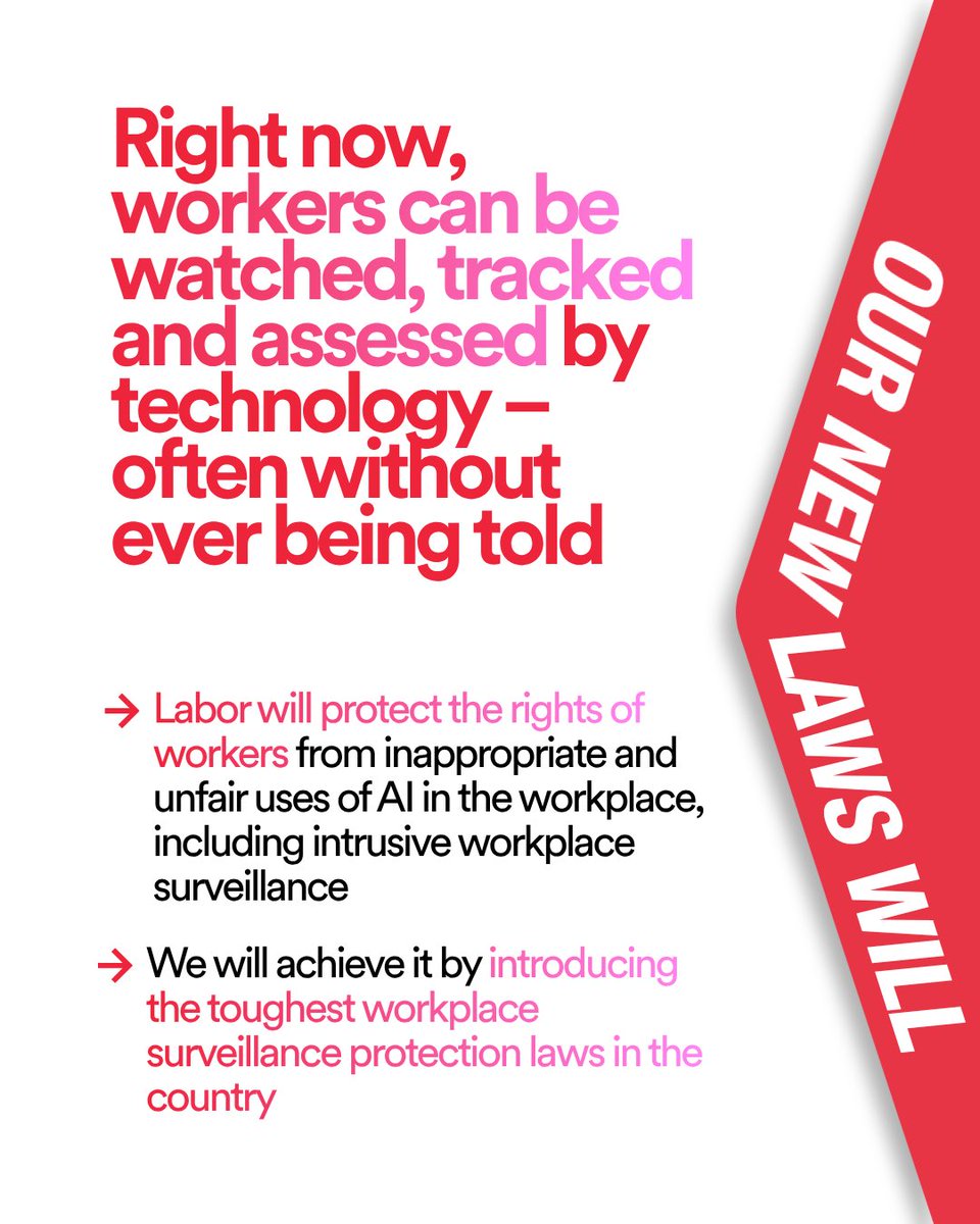 JacintaAllanMP's tweet photo. We're introducing the toughest workplace surveillance protection laws in the country. https://t.co/fXmGgYksRG