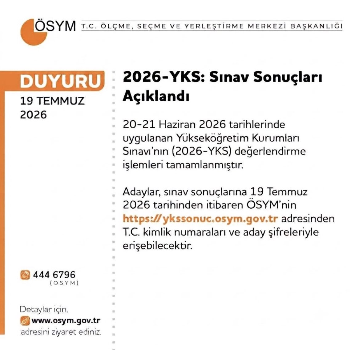 Osymmerkez's tweet photo. 2026 Yks Sınav Sonuçları

https://t.co/ORfW510bPy https://t.co/1q1dVOvUim