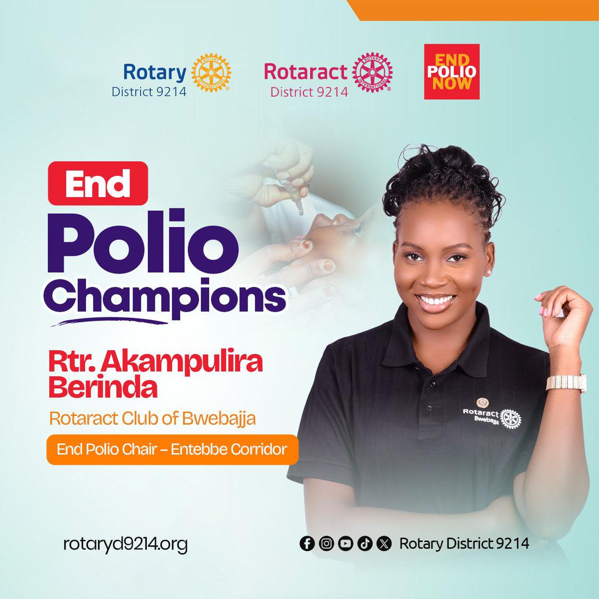 rotaryd9214's tweet photo. Know Your Leaders: #EndPolio champions
- Masaka Road Corridor Clubs: Rtn. Dennis Ssentongo, @RCLubagaHill
- Western corridor clubs: Rtn. Ambrose Musinguzi Manzi, @RotaryMbarara
- Entebbe Road Corridor Clubs: Rtn. Arthur Byara, @RCEntebbe
#EachOneEngageForImpact https://t.co/Ykp5dEQlsB