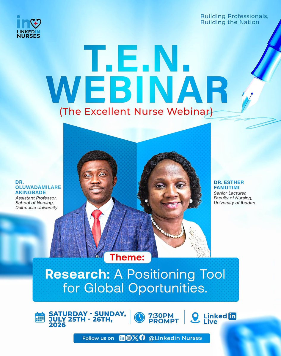 LinkedInNurses's tweet photo. 5 Days to Go 🚀

Discover how to position yourself for scholarships, publications, and international opportunities through research.
 {https://t.co/1et8SXh8u0} https://t.co/FtXahMA0ia