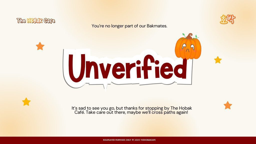 THEHOBAKCAFE's tweet photo. 🎃 : (UNVERIFIED.)

@HB08ELLA Thanks for stopping by 𝗧𝗵𝗲 𝗛𝗼𝗯𝗮𝗸 𝗖𝗮𝗳𝗲́. Due to your inactivity, we must part ways.

It’s tough to say goodbye, but I’ll hold on to the hope of seeing you again soon. ☕️🧡 https://t.co/EPb2ko677U