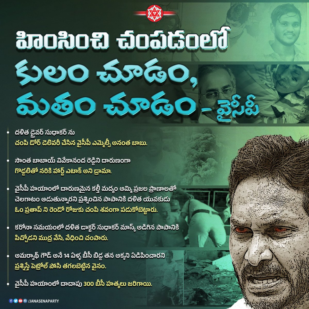 JanaSenaParty's tweet photo. అభాగ్యులను హింసించి చంపడంలో కులం చూడదు, మతం చూడదు వైసీపీ.

#YSRCriminalParty https://t.co/PVUxvhjvWw