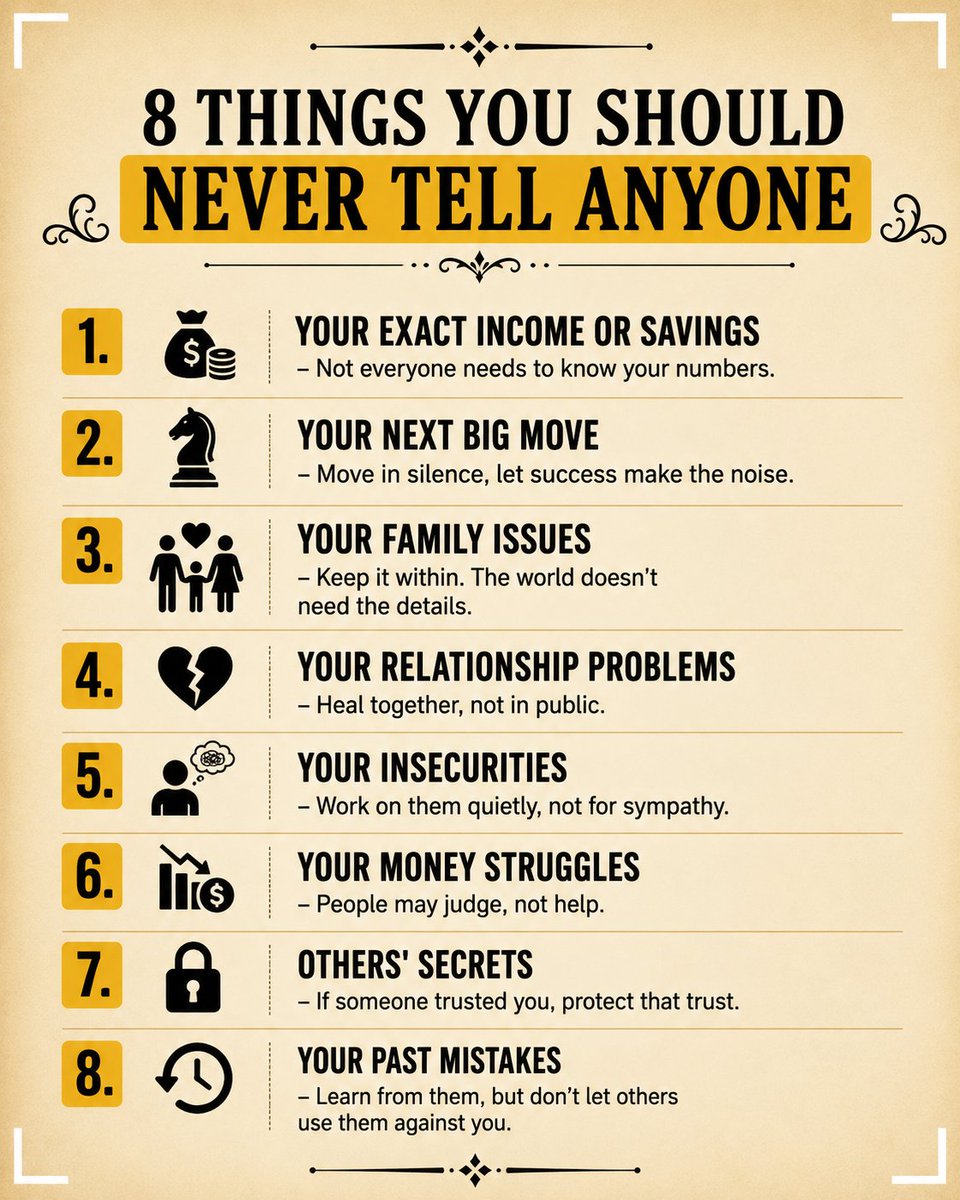 AspirantsBooks's tweet photo. 8 Things you should never tell anyone https://t.co/vShY98LvIW