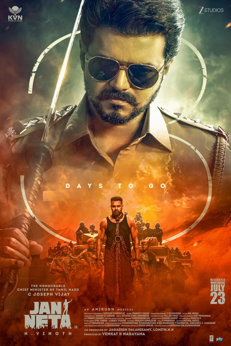 TheRoute's tweet photo. Just 3 days to go to meet our JANA NAYAGAN 🔥

#JanaNayaganFromJuly23
#JanaNayakuduFromJuly23
#JanNetaFromJuly23

The Hon'ble Chief Minister @actorvijay @TheKVNofficial @KvnProductions #HVinoth @hegdepooja @anirudhofficial @thedeol @_mamithabaiju @Jagadishbliss @LohithNK01 @RamVJ2412 @TSeries