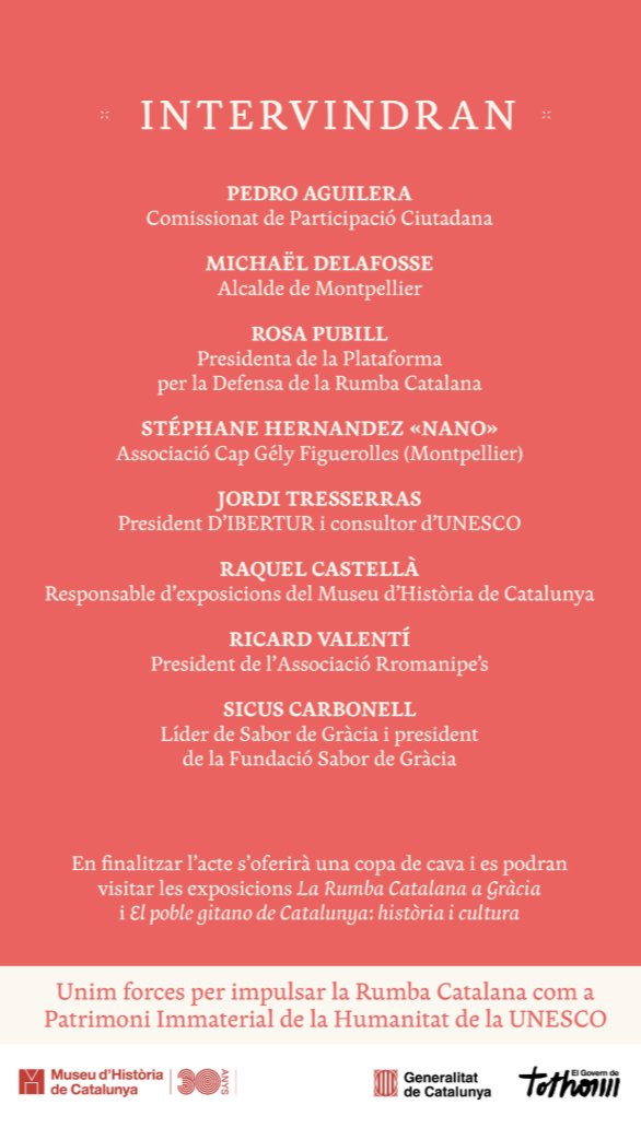 mhistoriacat's tweet photo. ⭕️ Sabies que la rumba catalana aspira a ser reconeguda per la UNESCO?

El 20 de juliol, el #MHC acollirà un acte per donar un nou impuls a la candidatura internacional d’un patrimoni que representa la diversitat, el diàleg i la cohesió social.

👉🏻 https://t.co/QUQUVfxBvU https://t.co/QvhZojm5VV