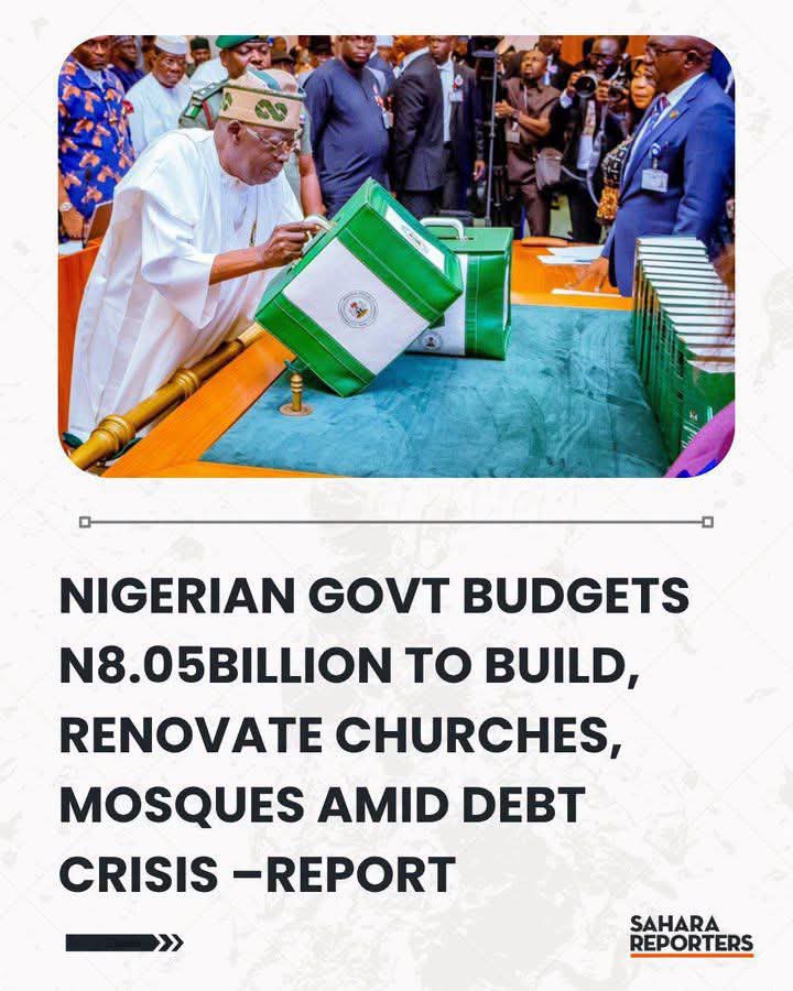 Pastor_John2's tweet photo. The Federal Government's decision to budget over ₦8 billion for the construction and renovation of churches and mosques across the country is, in my view, utterly wrong and unacceptable. Regarding the church in particular, I believe it is yet another attempt to drag the church into unnecessary political controversy.

I speak as a Christian: the church does not need to be included in the federal budget to renovate, build, or support itself. Considering the country's current economic situation, with public debt rising to unprecedented levels, such spending should not be a priority.

Moreover, the method of allocating these so-called "budget" funds to churches and mosques is questionable. I personally believe it could be a means of diverting public funds through seemingly legitimate budgetary provisions, with the renovation of churches and mosques serving as a cover.

Of the more than ₦8 billion reportedly budgeted, approximately ₦1.91 billion is allocated to projects related to 7 churches, while about ₦6.14 billion is allocated to projects related to 52 mosques. These funds are reportedly routed through Ministries, Departments, and Agencies (MDAs) that have no direct responsibility for religious affairs.

These include the Federal Ministry of Agriculture and Food Security, the Federal Ministry of Works, the Federal Ministry of Science, Innovation and Technology, the Federal Ministry of Environment, the Federal Ministry of Water Resources, and other federal agencies that ordinarily have no religious mandate.

Using the name of the church to siphon public funds, if that is indeed what is happening, is utterly wrong. Even if the allocations are genuinely intended for church projects, the motive appears to be political, and I believe such allocations should be rejected.

The church does not need government budgetary allocations to carry out its mission or execute its projects.
