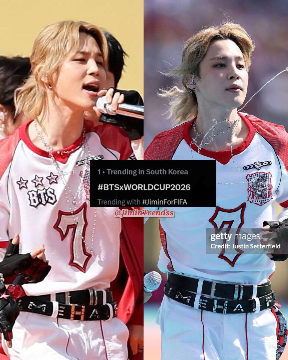 JiminTrendss's tweet photo. #JiminForFIFA is now trending at #1 in South Korea, alongside #BTSxWORLDCUP2026! 👑🔥

SOUTH KOREA LOVES  JIMIN 🇰🇷❤️

JIMIN AT THE FIFA WORLD CUP
JIMIN FOR THE FIFA HALFTIME SHOW
JIMIN AT WORLD CUP 2026
#JiminForFIFA #JIMINxWORLDCUP2026
#JIMIN #지민 https://t.co/7GdFHrAOqg