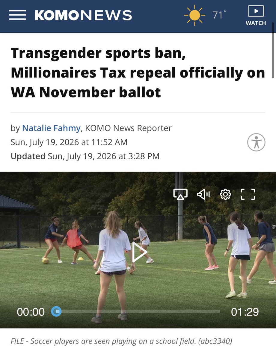 BrandiKruse's tweet photo. Dear @komonews, what THE F*CK is this headline? No one is banning trans kids from sports. The boys just have to play against boys. https://t.co/n1lWKeM8Ez