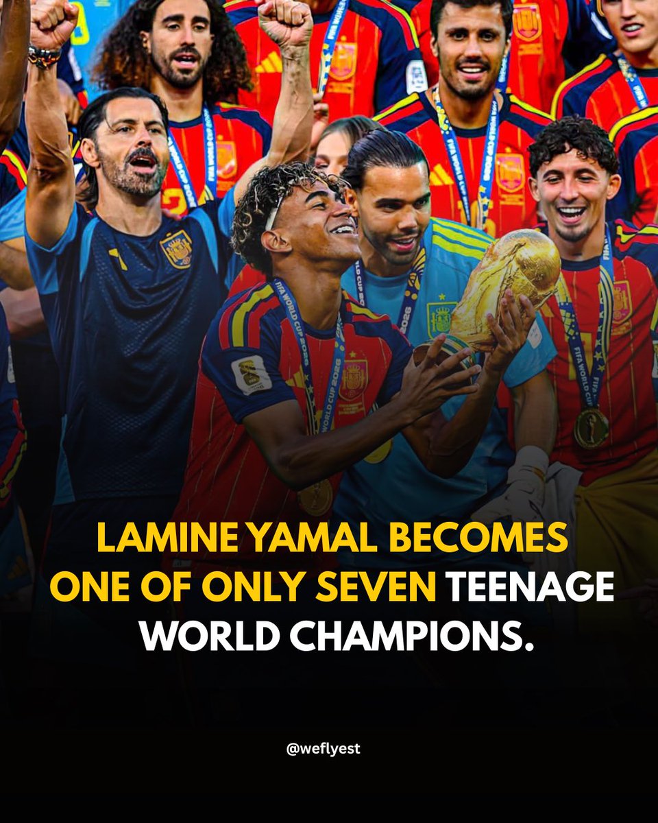 FlyFM958's tweet photo. Nineteen years old. World champion. 🤯
Lamine Yamal is now one of only seven teenagers in history to lift football’s biggest prize.
#Flyfm #spain #lamineyamal https://t.co/vO3zNUOGA7