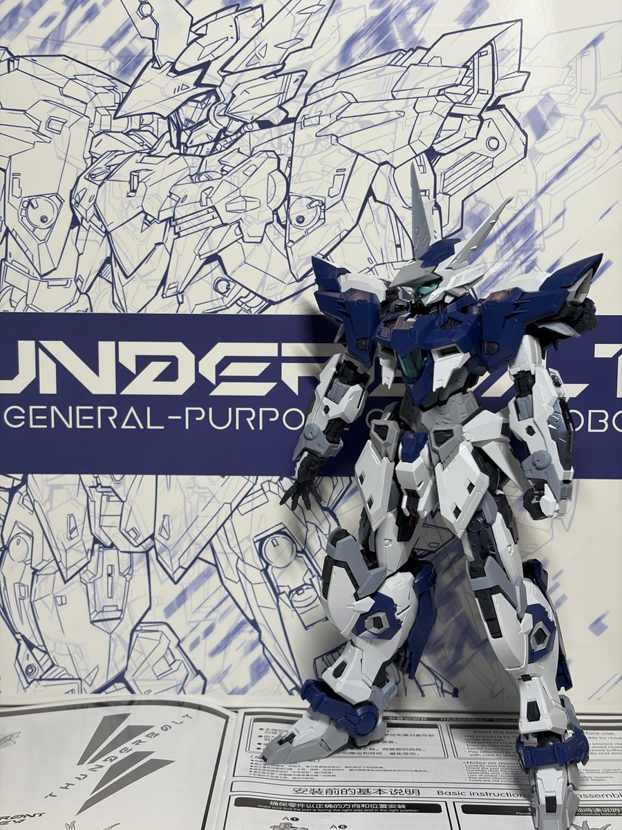 whitewhite0329's tweet photo. 【IN ERA+ サンダーボルト 蒼雷Ver.】
本体が完成‼️
デカール貼れば締まって更にカッコよくなりそう🥳
さぁ武装を作っていきますか
#inera+
#中華プラモ https://t.co/yI2eiZrGyu