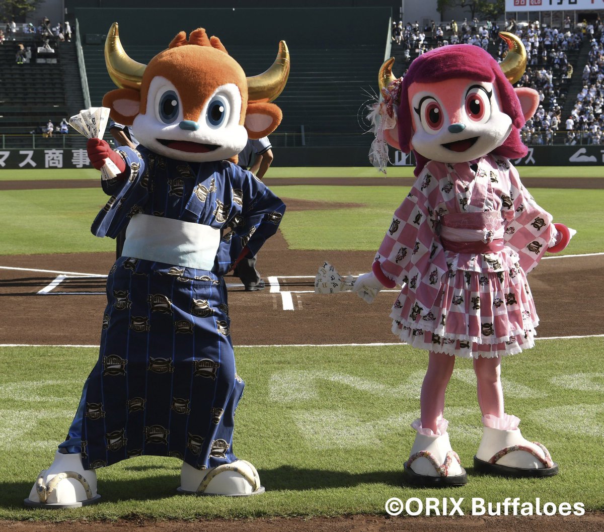 Tigers_farm's tweet photo. 【スペシャルゲスト】
8/11(火・祝)〜13(木)にSGLスタジアムで開催する「お盆まつり」のスペシャルゲストとしてオリックスバファローズマスコットの「バファローブル」と「バファローベル」の来場が決定！🐮✨キー太も3日間来場します！🐯
「お盆まつり」期間中はマスコット達が「浴衣・甚平」を着用して場内を盛り上げます！👘
また、ご来場の際「浴衣・甚平」を着用された方にはコラッキーから素敵なプレゼントをご用意しておりますので、当日は「浴衣・甚平」を着用してご来場ください！🎁

現在「甲チケ」にて入場券を発売しておりますのでお盆休みはぜひSGLスタジアムへ！🏟️

【マスコット来場スケジュール】
8/11(火・祝) バファローブル・キー太
8/12(水)       バファローベル・キー太
8/13(木)       バファローベル・キー太

【イベント詳細はこちら】
https://t.co/BzGK4IIlAK

【チケット購入はこちら】
https://t.co/KOmKxC5GHg

#阪神タイガース
#オリックスバファローズ
#お盆まつり
#バファローブル
#バファローベル