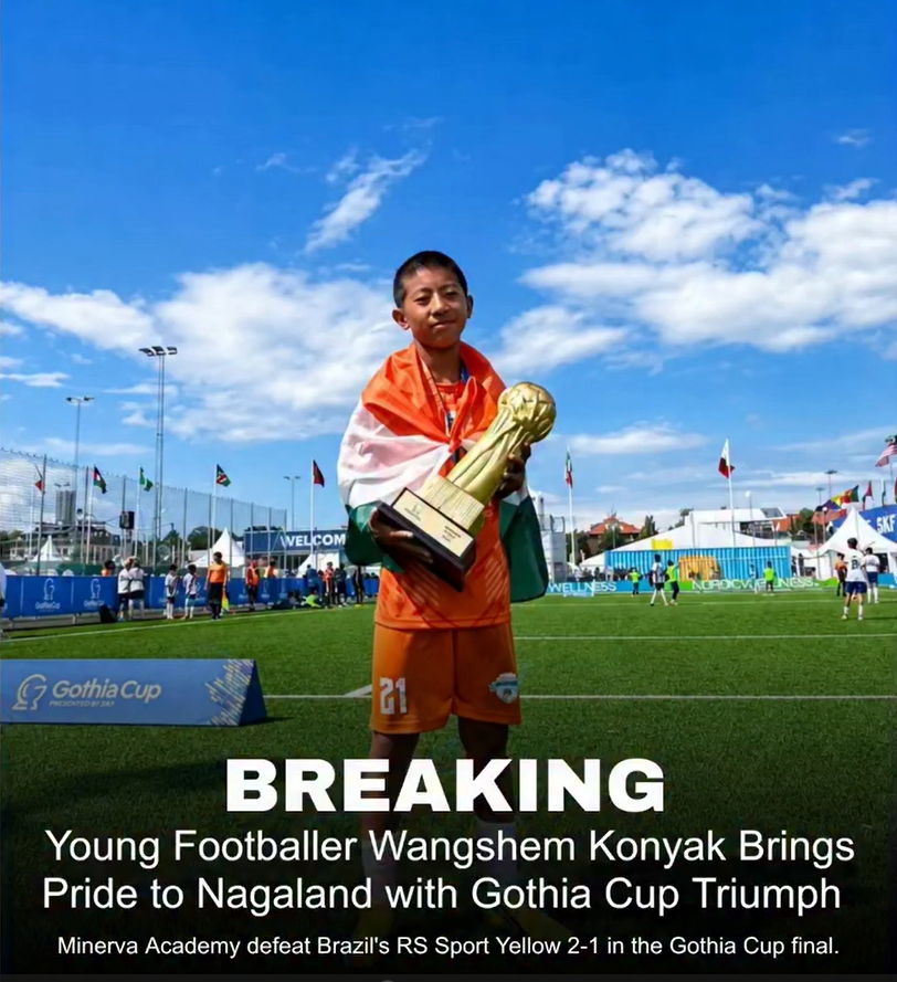 Northeast_Arena's tweet photo. Nagaland's Wangshem Konyak starred in Minerva Academy 
FC's Gothia Cup triumph, helping secure the Under-12 world 
youth title in Sweden. 

A rising football star inspiring India's next generation. 

#WangshemKonyak #Nagaland #GothiaCup https://t.co/48RNArrqkL