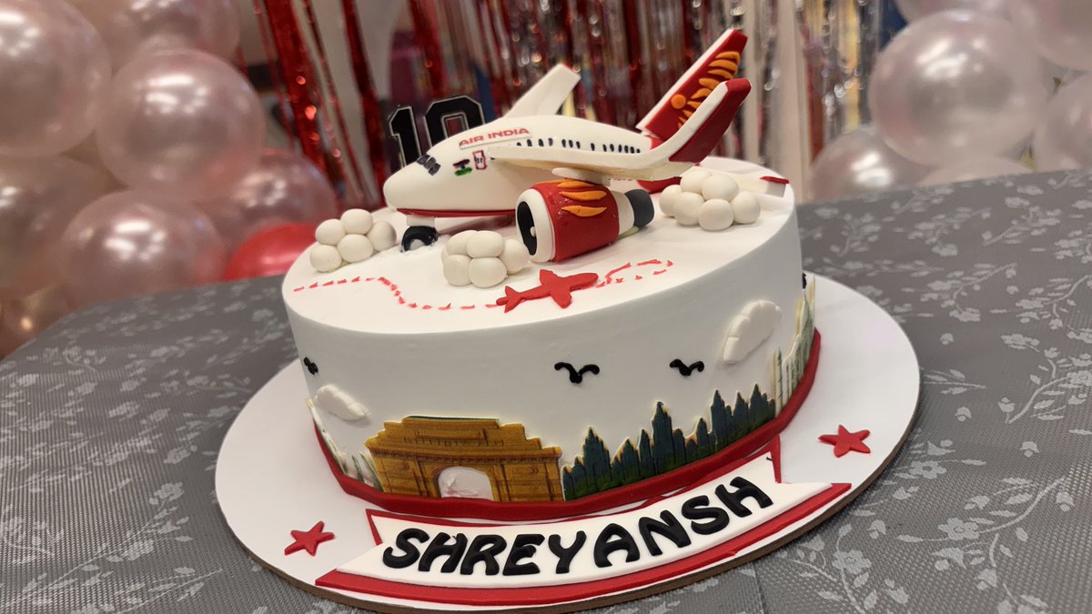 niranjancet's tweet photo. Shreyansh is officially 10! ✈️ Captivated by the magic of flying, we brought the @airindia theme to life for his birthday with a custom aircraft cake and aviation decor. Future pilot in the making! #AirIndia #Maharaja #AviationGeek #Aviation #BirthdayCake https://t.co/yQ39kK8PJh