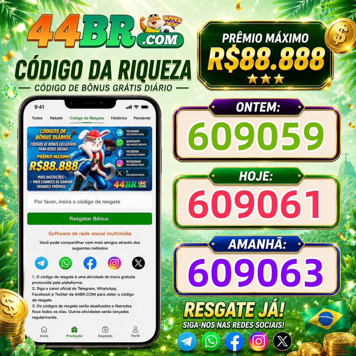 44brcom's tweet photo. 👑 Caros VIPs:
Os códigos de resgate dos últimos três dias já estão disponíveis antecipadamente! 🎉
⭐️ Ontem:     609059
⭐️ Hoje:         609061
⭐️ Amanhã:  609063
🎁 Resgate agora e ganhe até R$ 88.888!
Siga-nos no Telegram: https://t.co/sXvVYU9IcY https://t.co/mcKpFThxSv