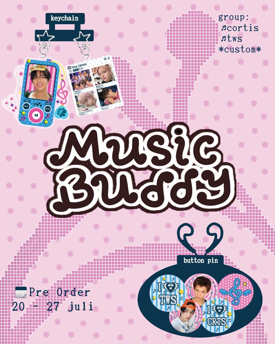 ceraboo's tweet photo. rt &amp; likes will be very appreciated! ♪ ༘⋆
𓏲ּ𝄢 Pre Order Music Buddy by @ceraboo ─•── 𖦤 keychain &amp; button pin ♬ˎˊ˗

Group:
♫ Cortis
♫ TWS
♬ Custom

 🗓️ Pre Order Period: july 20 - 27
🔗 Order : https://t.co/VgeslXq1J5
🔗 Order For Custom : https://t.co/cLtdNdXPhW https://t.co/PEWBshmZ31