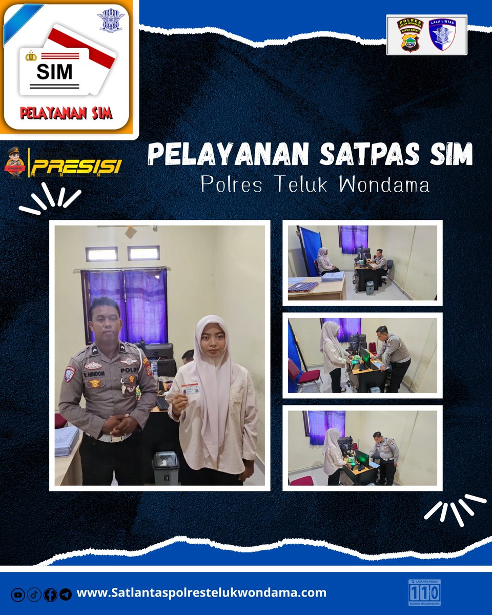 SatLantasTW's tweet photo. #korlantasmabespolri
#ditlantaspapuabarat
#telukwondamapapuabarat
#wondamatertib
#indonesiamaju
#papuabaratsehat
#sorotanpublik
#viralreels
#sorotan
#Jangkauanluas
#PolriuntukMasyarakat

Pelayanan Satpas SIM. Senin, 20 Juli 2026. Satuan Lalulintas Polres Teluk Wondama. https://t.co/20C6YhzTLZ