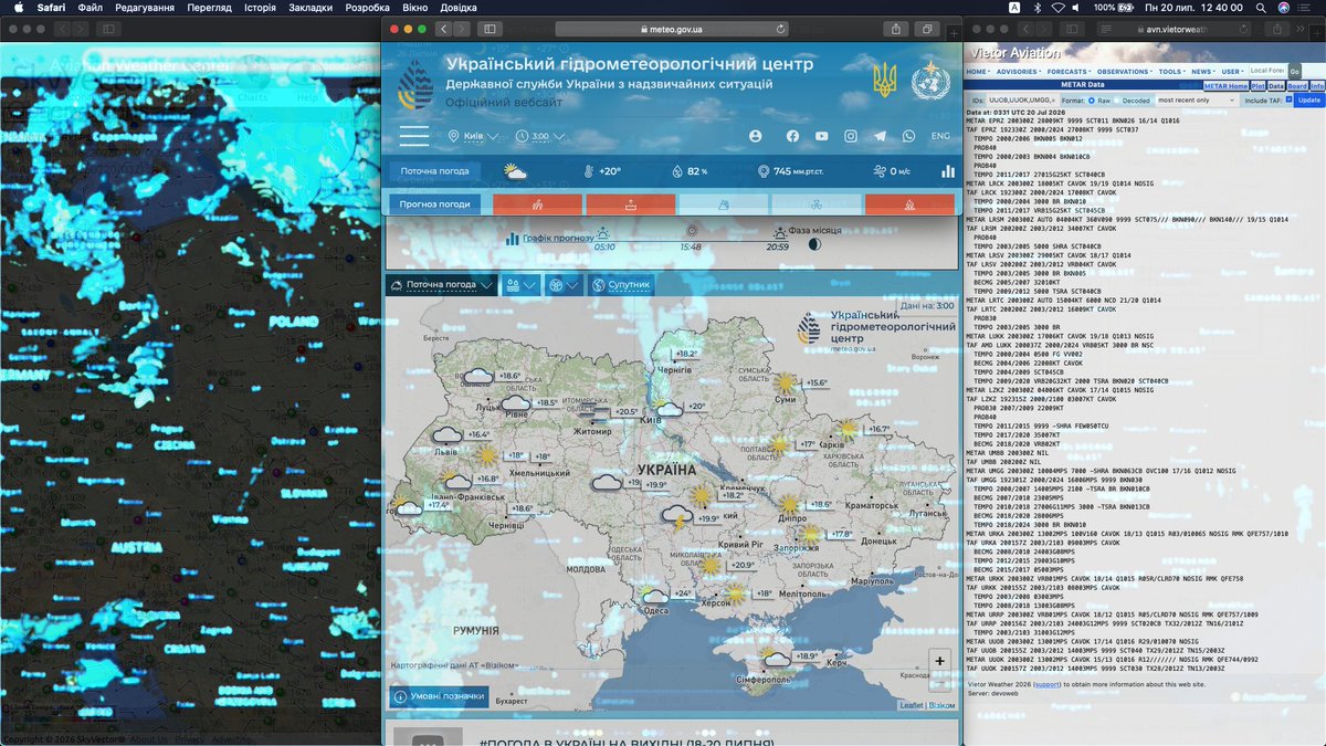 RJt5observatory's tweet photo. https://t.co/NFyj1vQX0C
🇺🇦✈︎UHMI Reports weather Portal surface 1000/1000hpa    
00/03xxZ 20th,July 2026
   
introduces UHMI Weather portal from the 2022 Український гідрометеорологічний центр ⚠︎Accuweather rainy rader[#P6w #RJt5]    

[AWC/Vietor AWC origins graphs its expands the display area by displaying it s an app using Chrome]    

AWC Metar's results Skyvector with                                                דוח מזג אווירz תעופתי באוקראינה       
Текст, наприклад   джерело зображення, в будовано в кожне зображенн