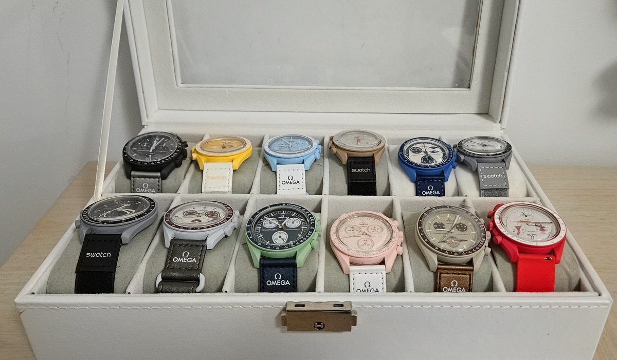 TopazAhmed's tweet photo. Dear @Swatch @OmegaSwatch here is proof of my collection. I have never sold one. I could have owned a omega with this money. So please approve my Esta and let me give you more money. #moonswatch #swatchomega https://t.co/EVFDll93Bc
