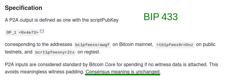 murchandamus's tweet photo. @dathon_ohm @JimAndrews77 Many RDTS proponents seem to be confused about the difference between mempool policy and consensus rules. I was hoping that you understood it.

Anyway, please point out where in BIP 110 the existence of a witness for P2A is specified to be consensus invalid. https://t.co/TL9wLgEekH