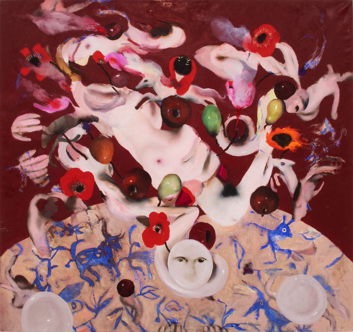 hollycurates's tweet photo. love the uncanny, things that make you stare in awe and try to untangle them into rationality. Ambera Wellmann calls this visual catachresis: deliberately depicting bodies and forms incorrectly, in ways that break normal visual logic, so figures merge, blur, and dissolve into each other without any hierarchy. scratches my brain in the right way 

1/ Séance Etiquette, 2020
2/ Ferox, 2024
3/ Glance, 2020
4/ Sacrum, 2025