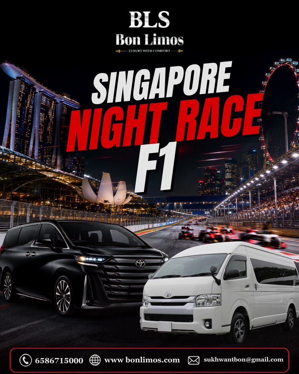 bon_limo's tweet photo. Singapore Night Race F1 – Ride in Comfort &amp; Style!
 
Enjoy the excitement of the Singapore Night Race F1 with our Hourly Hire Services and Airport Transfers. Whether for personal travel or corporate events, our premium Maxicab and Limousine services ensure a smooth journey. https://t.co/GvQuDXNLSu